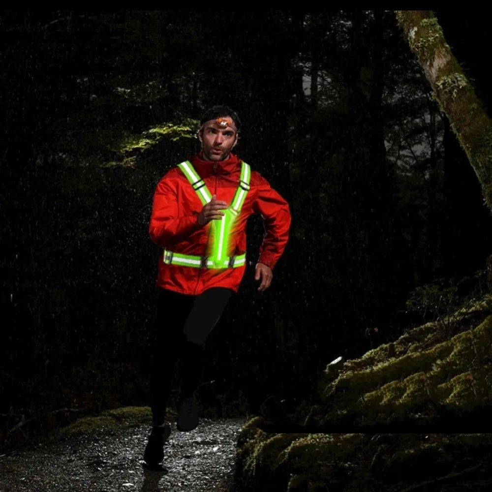 Chaleco LED para correr recargable por USB, correas reflectantes, chaleco reflector brillante impermeable, ajuste ajustable, transpirable - imagen 3