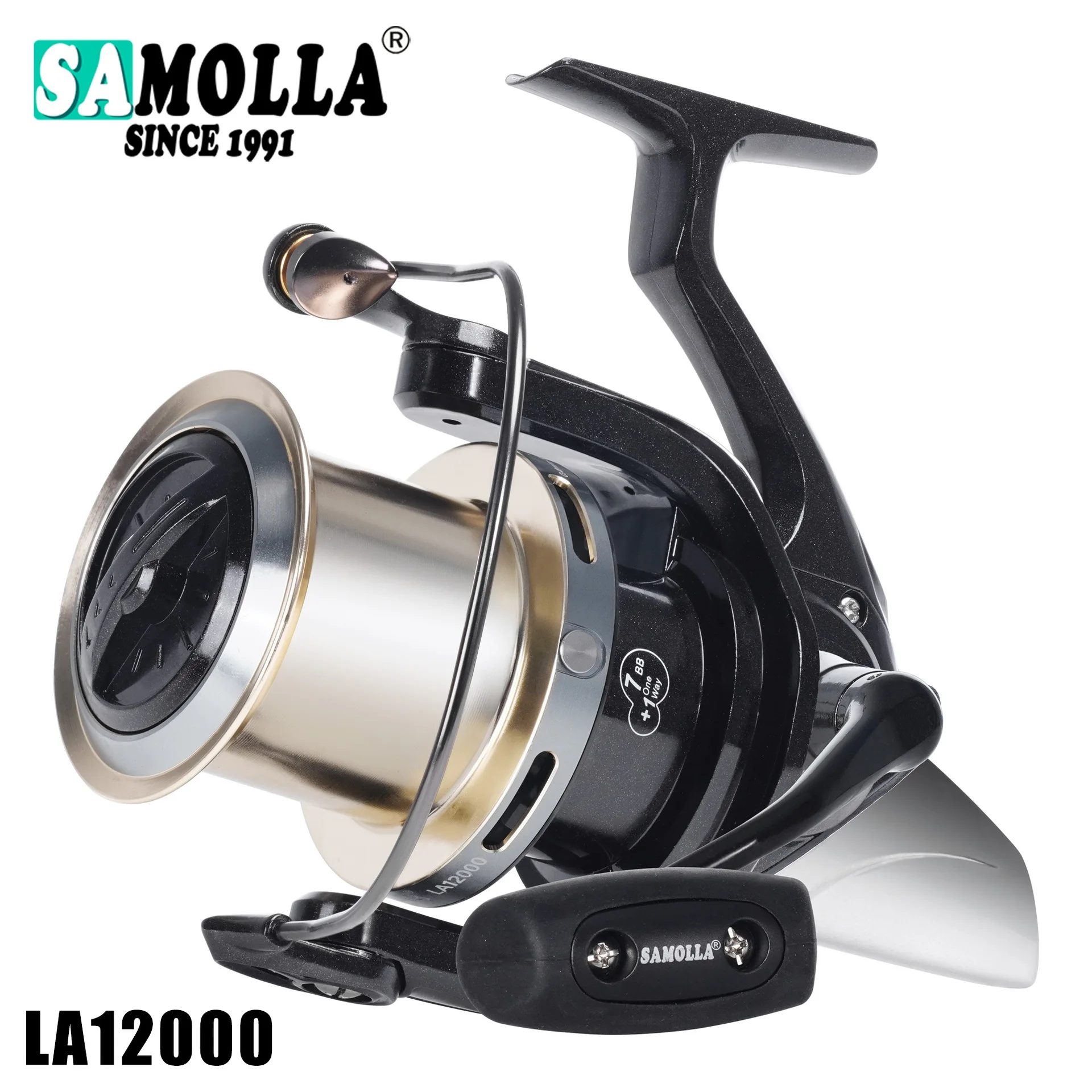 SAMOLLA Carrete Giratorio 4.1:1 – 20kg Arrastre para Surf y Trolling