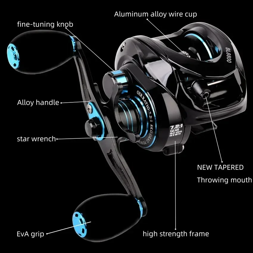 Carrete de Pesca Baitcasting 9 + 1 rodamientos de bolas 7,2: 1 alta relación de engranaje 8kg arrastre Pesca carrete de pescado rueda de Pesca de carpa herramientas de Baitcasting - imagen 4