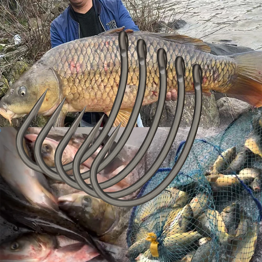 FTK 30PCS 2 # -4 #   Anzuelos de pesca de carpa con ojo, Micro púa, anzuelos de acero rico en carbono, accesorios de pesca recubiertos de PTFE - imagen 3