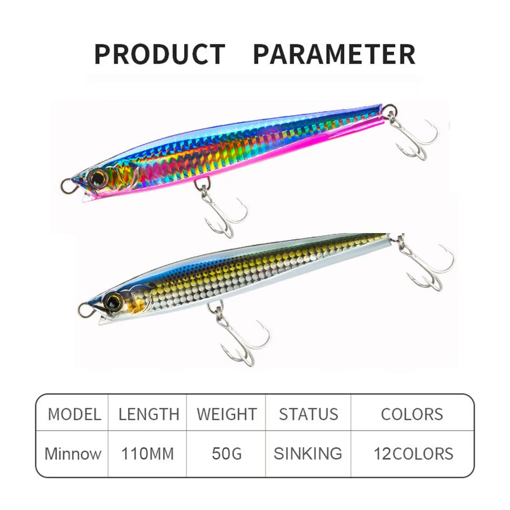 Señuelo de pesca Minnow Wobbler Monster Shot 110S, lápiz de hundimiento de fundición larga, Jerkbait, cebo duro Artificial, cebo de pesca en el océano, 11cm, 50g - imagen 5