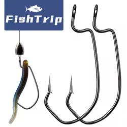 FishTrip EWG-anzuelo de gusano para pesca, anzuelo compensado con curva en V y espacio Extra ancho, anzuelos de aparejo Texas para pesca de lubina, agua dulce y salada