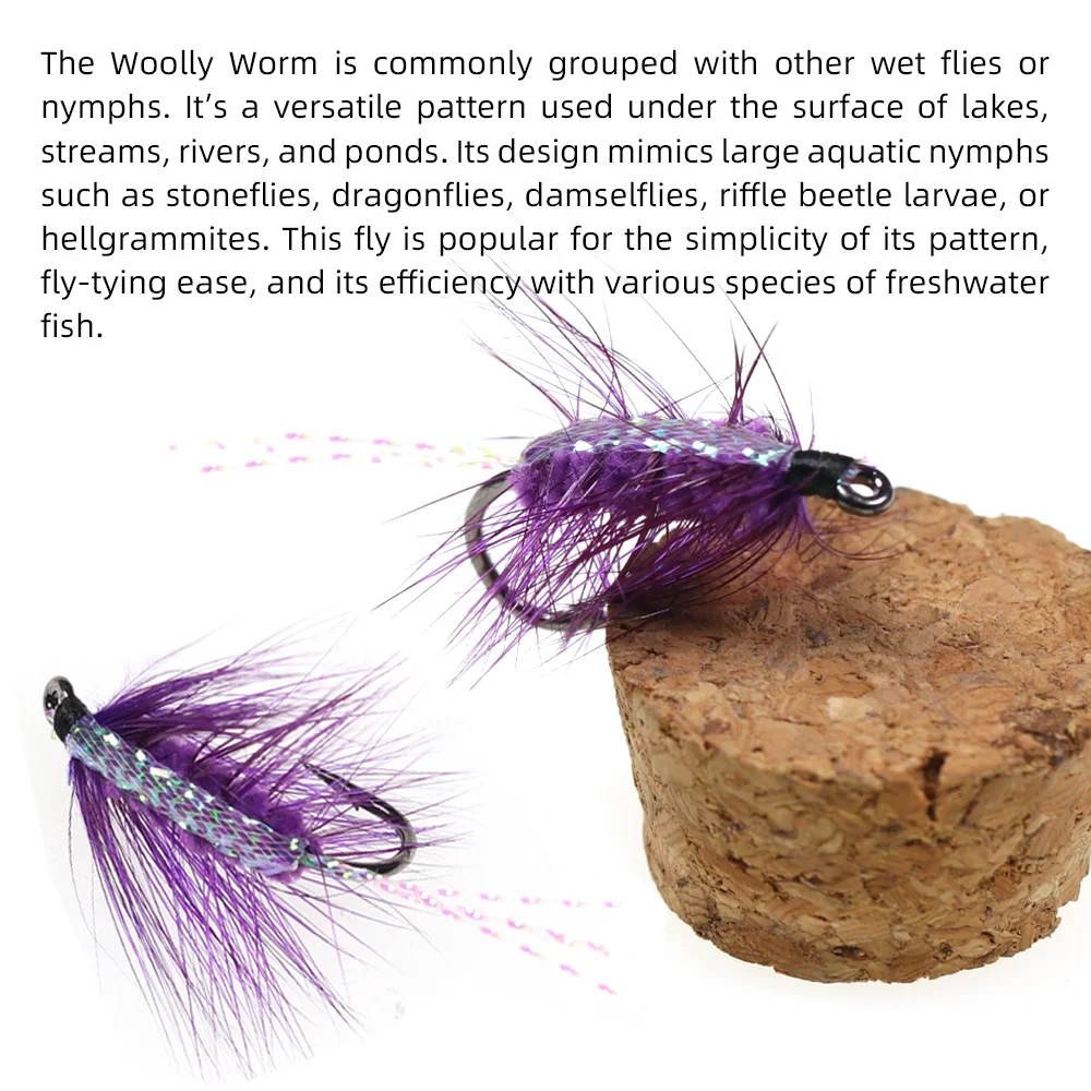 Wifreo 6 uds gusano lanoso mosca chenilla cuerpo mosca atado gancho # 4 cebos artificiales para insectos que se hunden lentamente señuelos de pesca de trucha con mosca húmeda - imagen 5