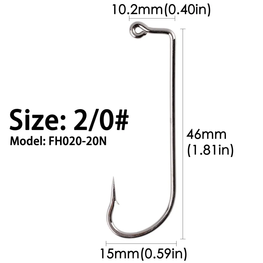 100 Uds anzuelos de pesca anzuelo de acero rico en carbono negro anzuelo de pesca vertical compensado de 90 grados para señuelo suave tamaño 2 # A 6/0 # - imagen 5
