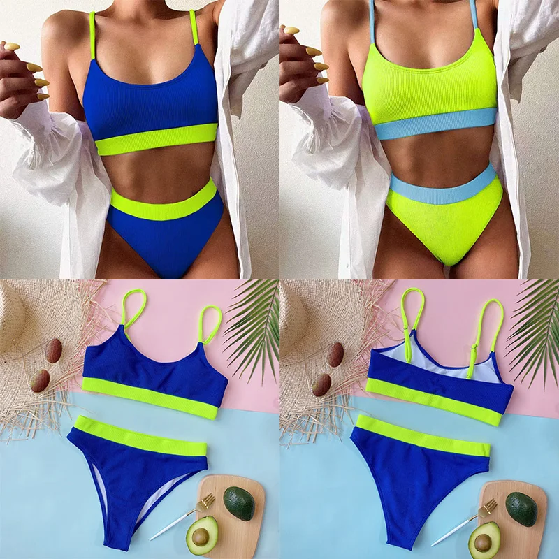 Mosodo-Conjunto de Bikini de vendaje para mujer, traje de baño con abertura, fluorescente, Sexy, tejido, para playa - imagen 5