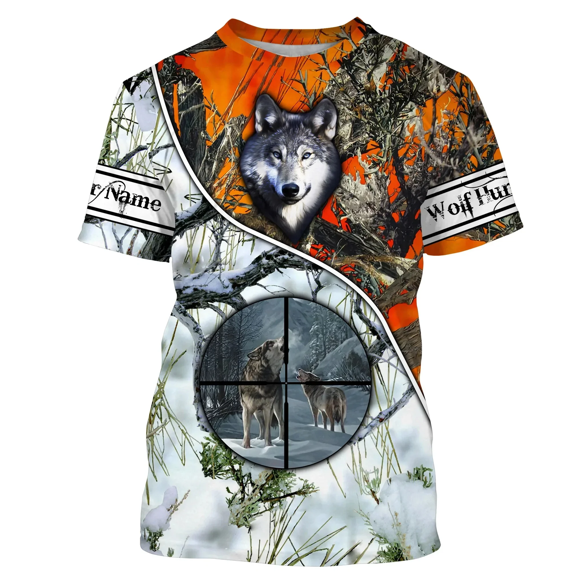 Camiseta de moda para hombre con estampado 3D de caza de lobo/cervo con nombre personalizado, pantalón corto informal Unisex de verano TX299 - imagen 4