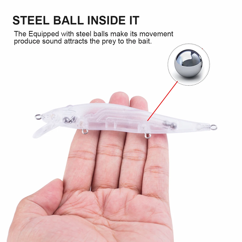 Hanlin-sonajeros en blanco de 10/20 piezas, señuelo de pesca Minnow de 12CM y 12G, para buceo poco profundo, hecho a mano, en agua salada, parpadeo sin pintar, aparejos Jerkbait - imagen 4