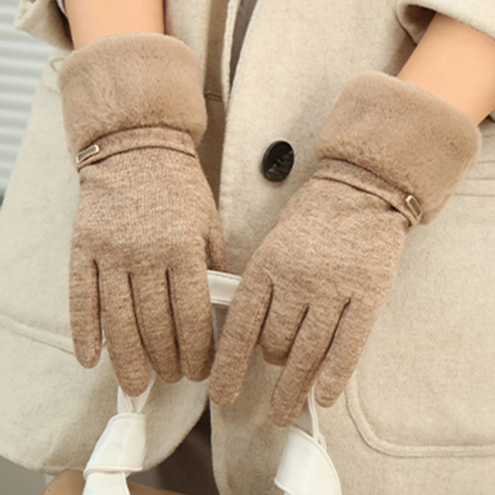 Guantes de ciclismo de invierno para mujer, manoplas gruesas con dedos completos, cómodas y gruesas para pantalla táctil, guantes de viaje para acampar y ciclismo - imagen 5