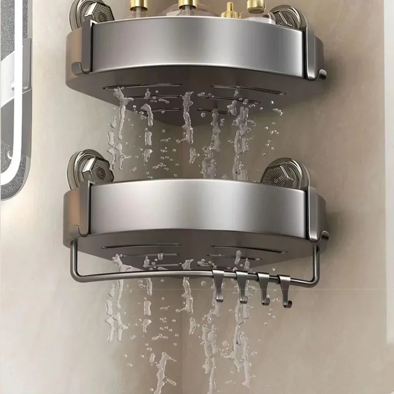 Soporte de pared de aluminio para ducha, estantes de baño con ganchos, soporte de ventosa sin perforación, accesorios de baño - imagen 4