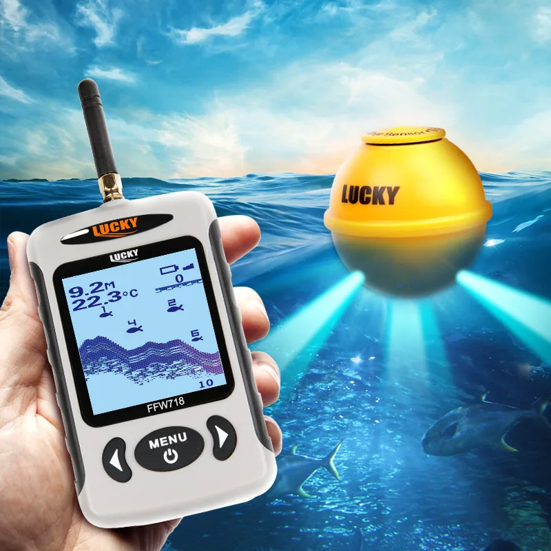 LuckyFFW718LA Draadloze Draagbare Fishfinder 45M/135FT Sonar Dieptemeter Alarm Ocean River Lake