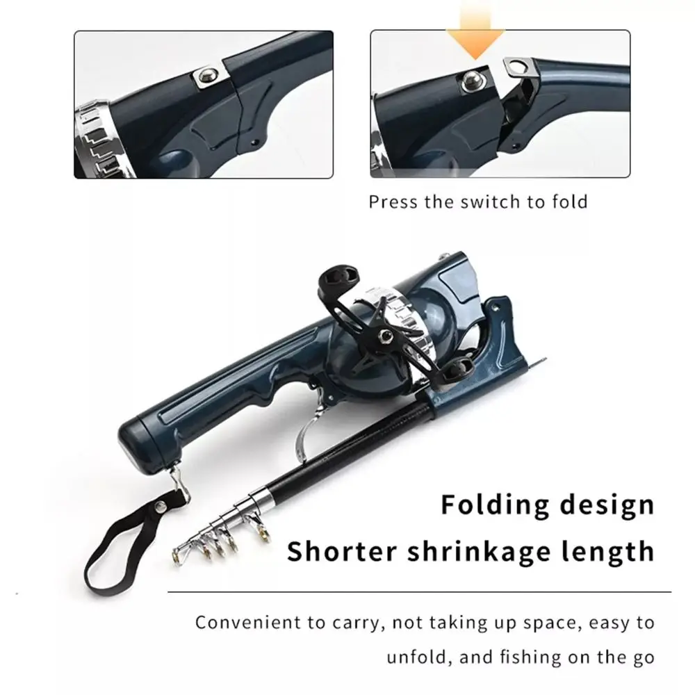 Caña de pescar plegable retráctil portátil, caña de pescar giratoria de fibra de carbono con brazos de carrete, caña de fundición duradera para exteriores - imagen 3