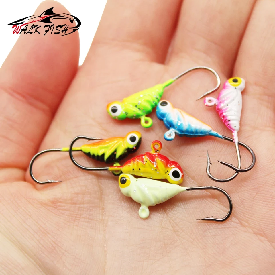 WALK FISH-señuelo de pesca en hielo, Mini cebo de Metal, cabeza de plomo, anzuelo de pesca Jigging, 6 piezas, 27mm/2g - imagen 5