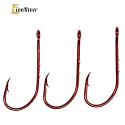 LIONRIVER Anzuelos doble púa acero carbono rojo