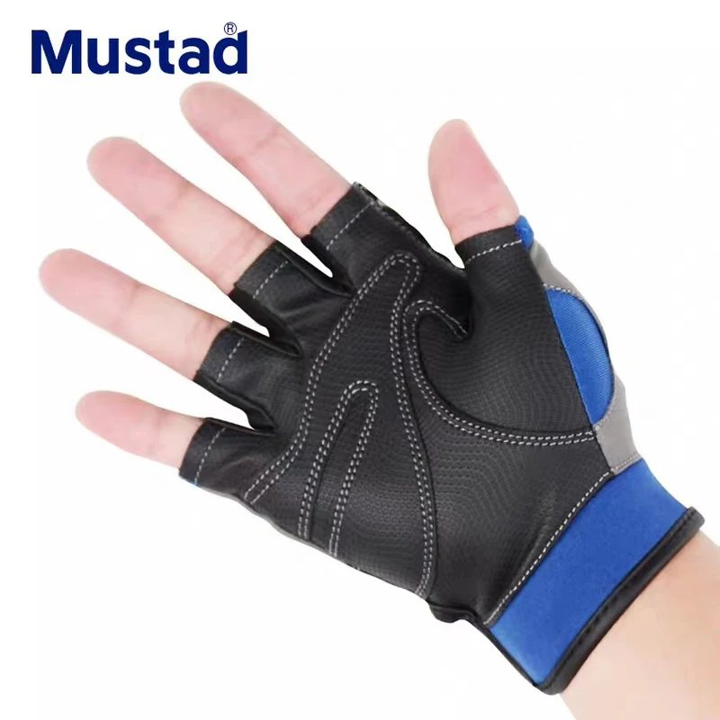 Mustad-guantes de Pesca ligeros de medio dedo para hombre, protección solar de doble cara, transpirables, antideslizantes, para Pesca al aire libre - imagen 4