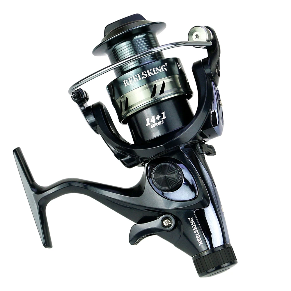 Carretes de pesca con freno de mano, rueda de 14 + 1 rodamientos, señuelo, freno trasero, carrete giratorio 5,2: 1, alimentador de carpa, fuerte arrastre, KF3000, 4000, 5000, 6000 - imagen 5