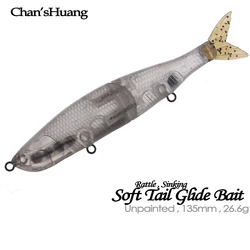Señuelo Articulado en Blanco Chan'sHuang – Rattles y Cola Hundida para Pintar DIY