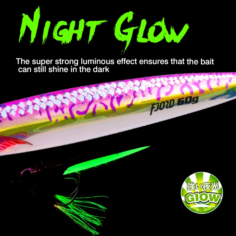 FJORD-plantilla de Metal con impresión 3D, plantilla Vertical con brillo nocturno, 40g, 60g, 80g, láser, brillo fuerte, punto UV de seda, anzuelo de Lucio, suministro de señuelo de pesca - imagen 5