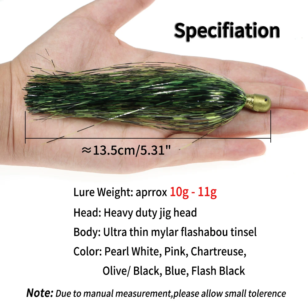 Elllv-señuelo de pesca de agua salada, 6 unidades, Mylar Flash Tail, resistente, Jig Head, curricán, cebo para Fluke Rig Flounder Rig, 6 colores - imagen 5