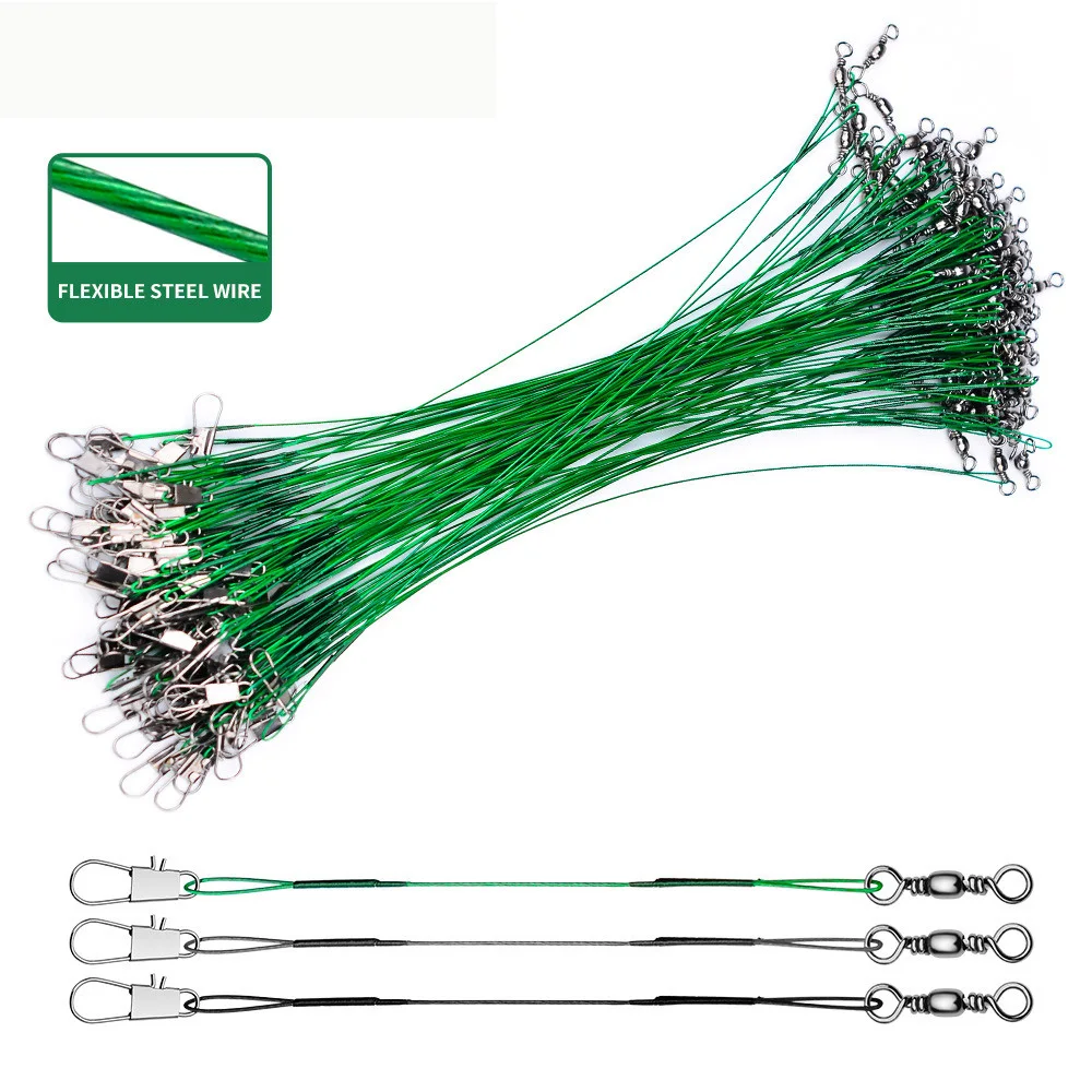 20PCS Anti Bite Steel Fishing Line Steel Wire Leader With Swivel Fishing Accessory Lead Core Leash Fishing Wire 15CM-50CM - imagen 2