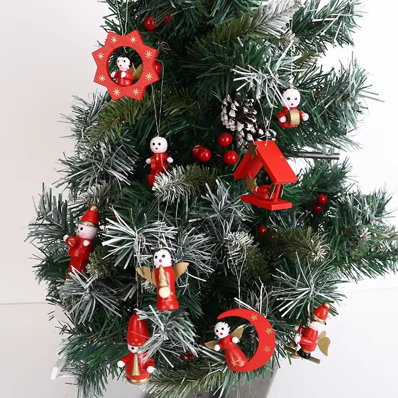 Colgante Navideño Artesanal de Madera – Decoración Pequeña para Árbol - imagen 2