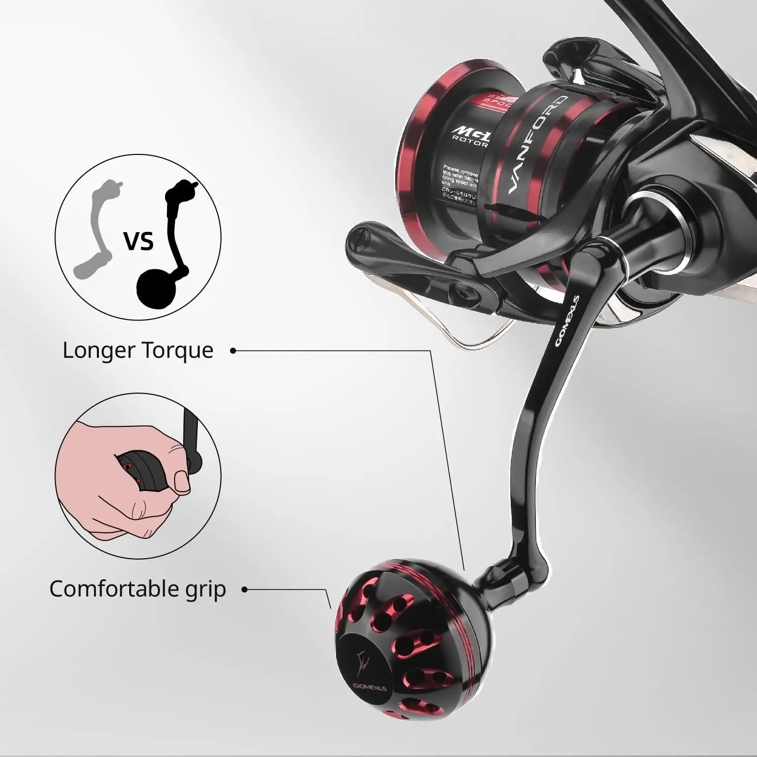 Mango de potencia GOMEXUS para Shimano Stradic FL FM Stella Vanford Vanquish Nasci Twinpower 1000-5000 mango de carrete giratorio - imagen 3