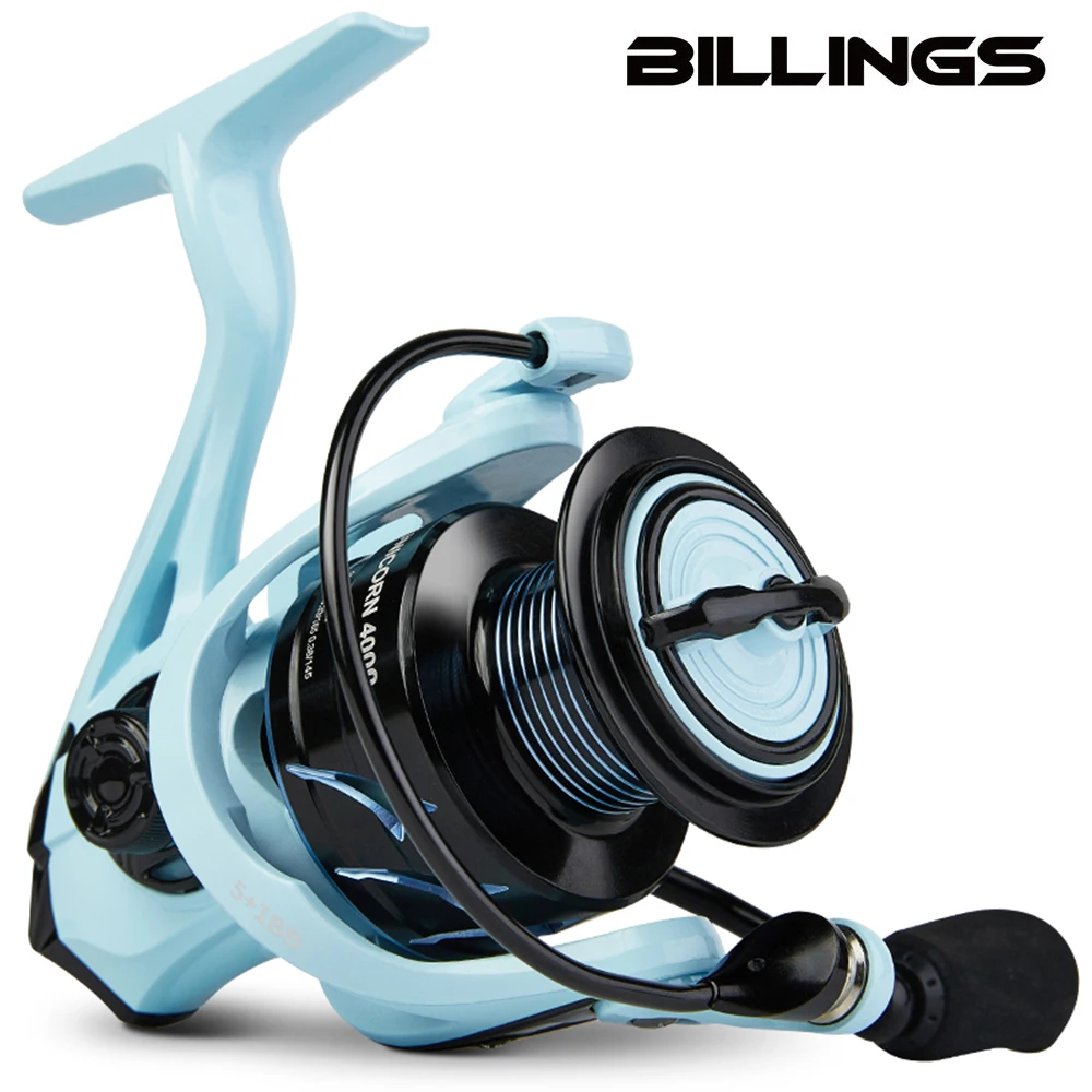 BILLINGS UNICORN Serie 2000-4000, relación de transmisión 5,2: 1, arrastre máximo de 17,6 libras, balancín y carrete de Metal, carrete de pesca giratorio, para agua dulce