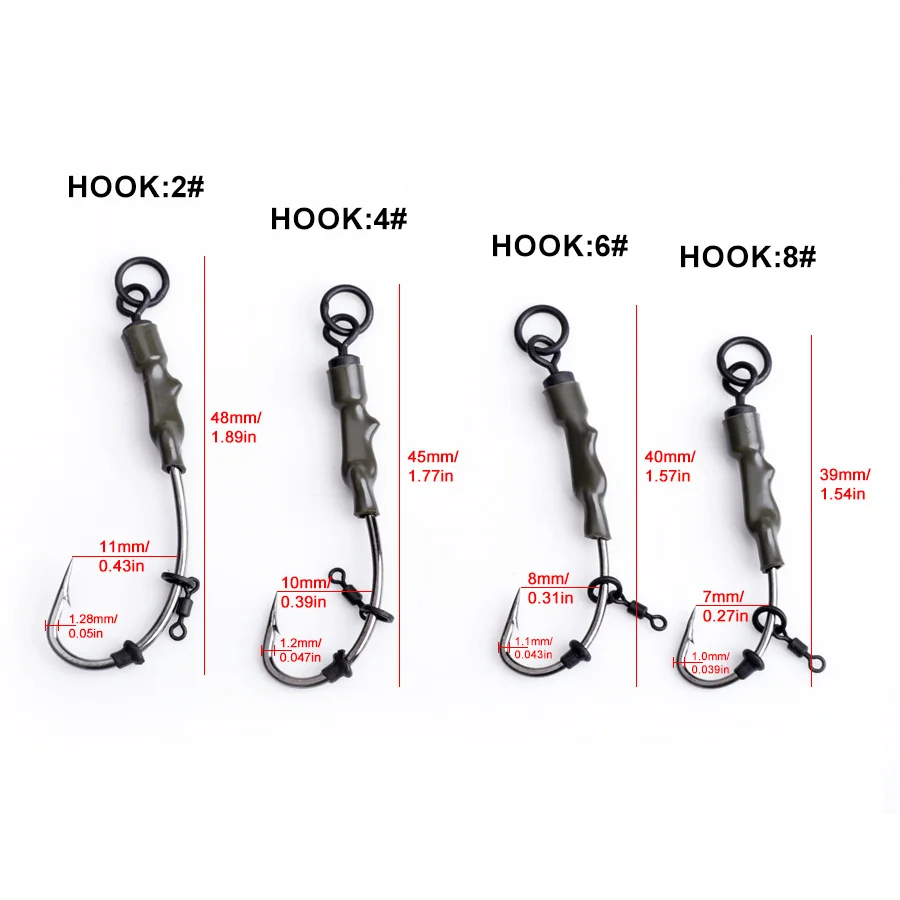 Juego de sedal de pesca de fondo inverso, grupo de pesca de carpa europea, anzuelo de púas de acero rico en carbono, anzuelo de pesca de carpa con múltiples anzuelos, 3p/1 bolsa - imagen 2