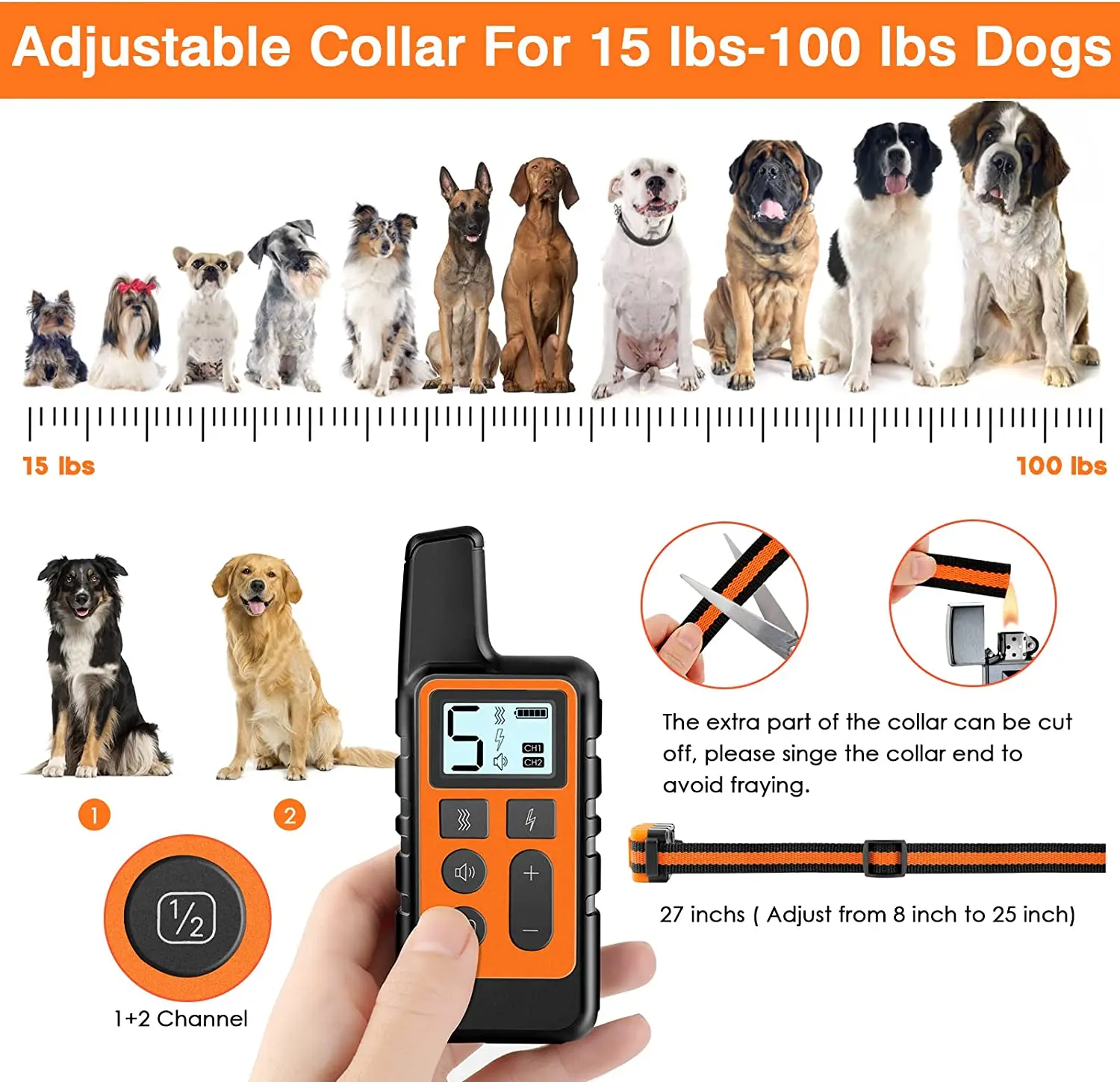 Collar de entrenamiento eléctrico para perros de 500m, resistente al agua, con Control remoto para mascotas, collares de entrenamiento recargables para perros con sonido de vibración y choque - imagen 2
