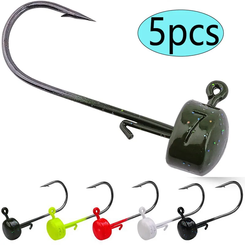 Anzuelos de pesca con cabeza de anzuelo Ned coloridos, 5 uds., anzuelos con cabeza de seta, aparejos de pesca afilados de 2,8g-7g para cebos blandos