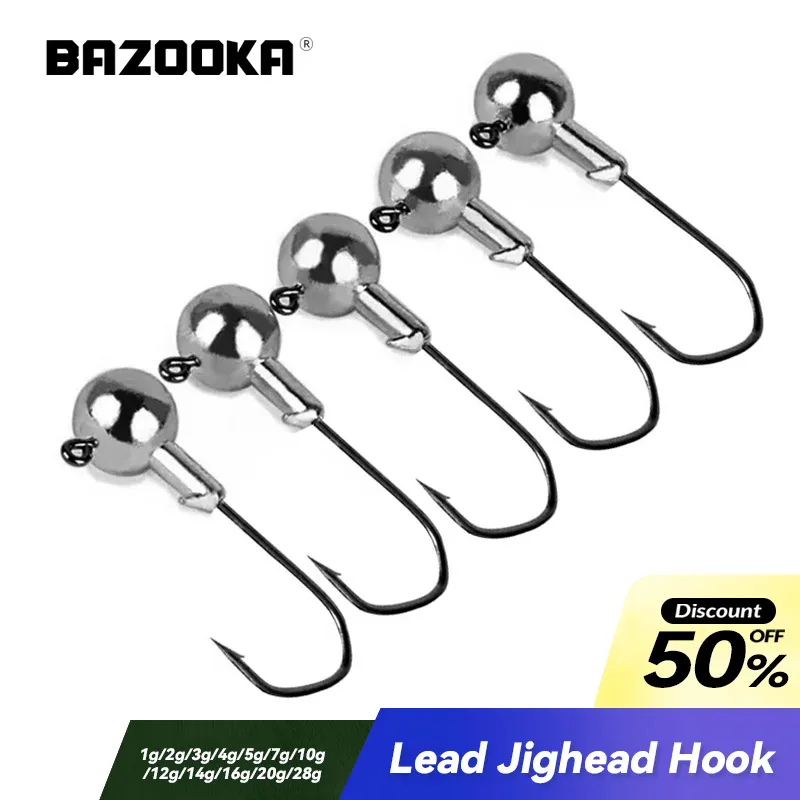 Bazooka-anzuelo con cabeza de plomo, JIG Jighead 1/2/5/7/10/14/20/25/28g, manivela, señuelo de pesca, bola, aparejo de gusano, sin malezas, Lucio suave, cebo de invierno