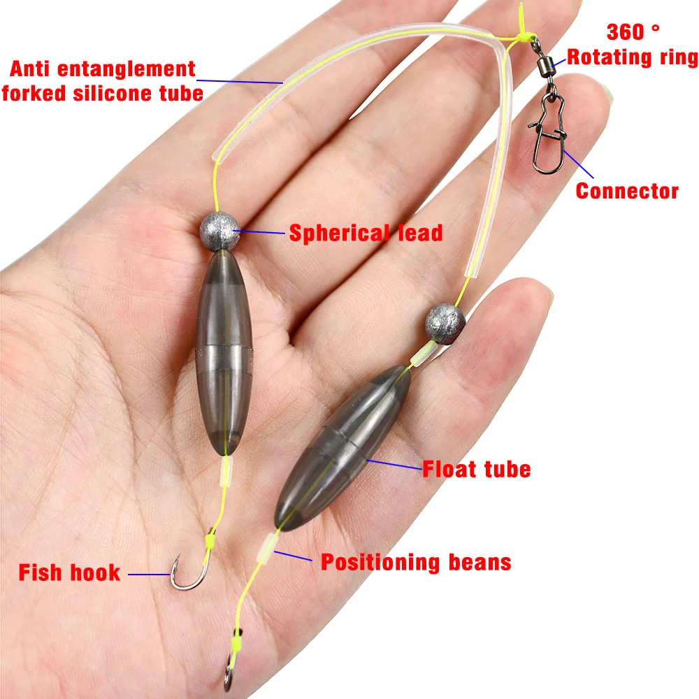 Juego de 2 ganchos/juego de Kit de pesca de carpa, flotador de manga corta antienredos, flotador de recuperación de caña de mar de carpa de hierba que rebota inferior con gancho - imagen 3