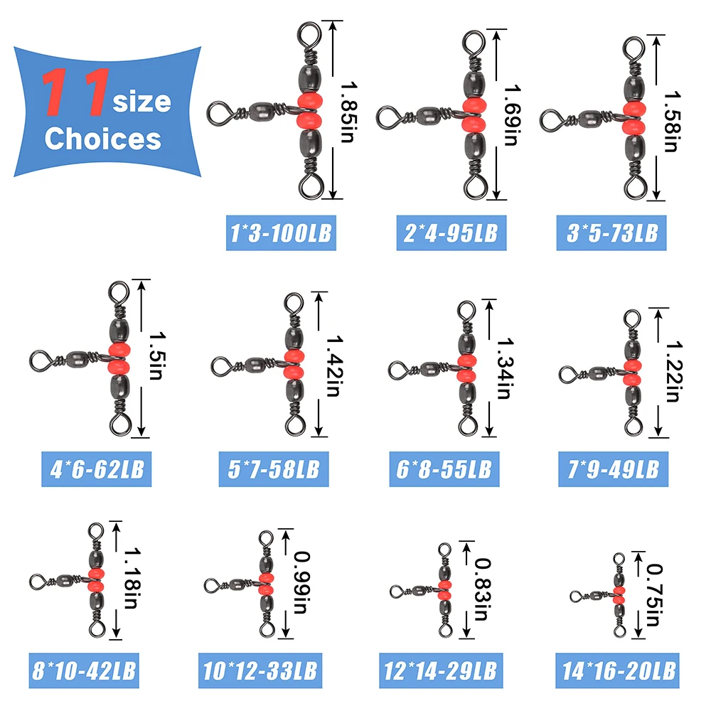 40 Uds. De barril giratorio en T de 3 vías, barril de latón, línea cruzada Triple giratoria, conector de pesca de barril de 3 vías con cuentas de pesca rojas - imagen 2
