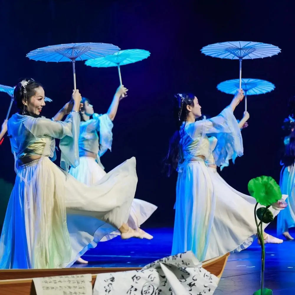 Paraguas de 56cm, tela de seda, 10 colores, Cosplay Hanfu, paraguas de papel al óleo, estilo antiguo chino, paraguas de baile - imagen 3