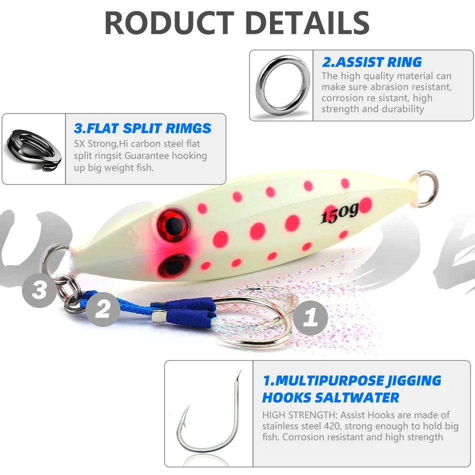 MOOKZZ Slow Jigjing100G/150G/200G/250G cebo duro jingging señuelos para pesca en el mar aparejos de pesca - imagen 5