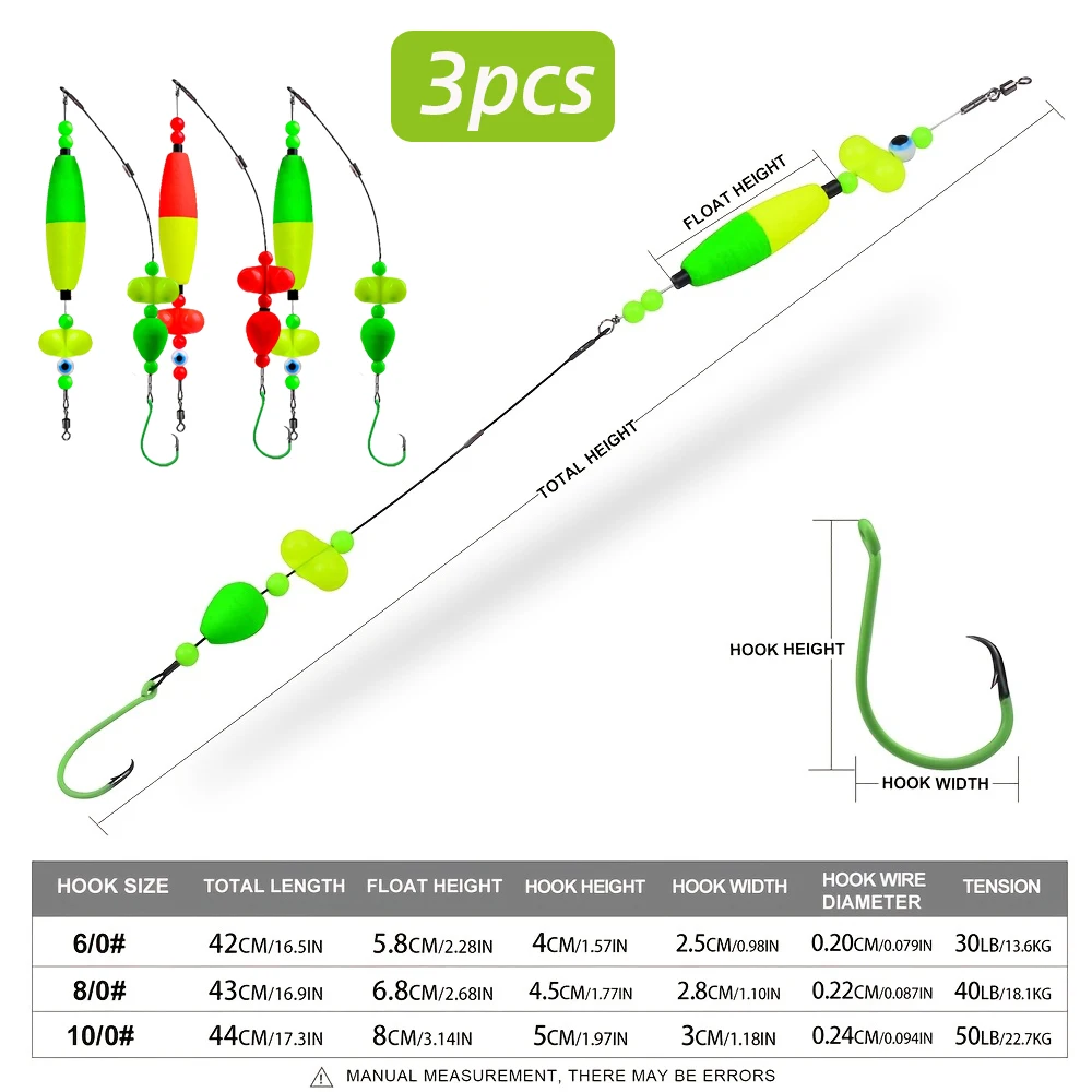 Equipos de pesca Catfish 3PCS con 6/0 # 8/0 # 10/0 # Anzuelos circulares de acero inoxidable y espuma, ideales para juegos de pesca de bagre - imagen 2