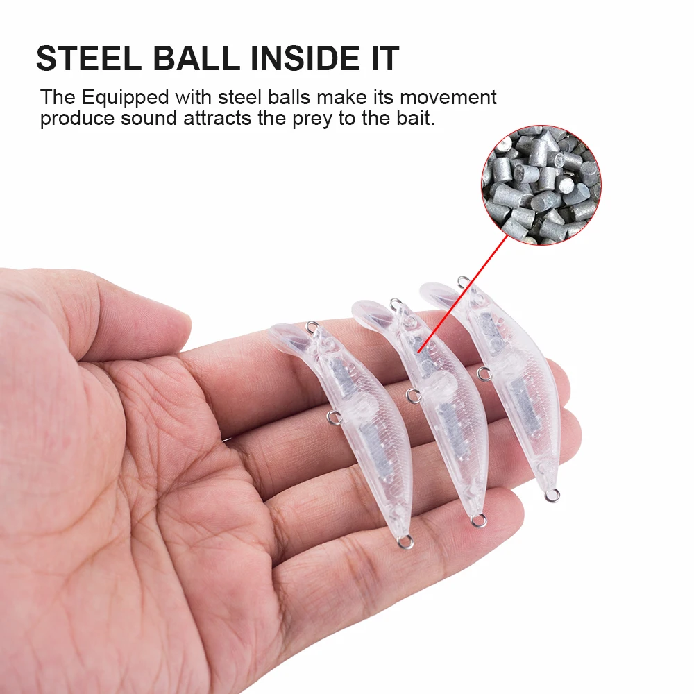 Hanlin-SEÑUELOS DE PESCA DE pececillos sin pintar, cebos de plástico duro, que se hunde cuerpo artificial, aparejos de lubina en blanco, 10/20 piezas, 5,5 CM, 4,8G - imagen 4