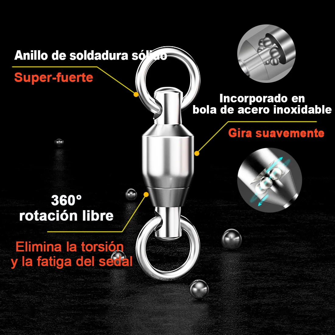 FishTrip pesca Snap giratorio enclavamiento Snap rodamiento de bolas giratorios de acero inoxidable Clip de bloqueo cruzado conector de pesca de calamar - imagen 4