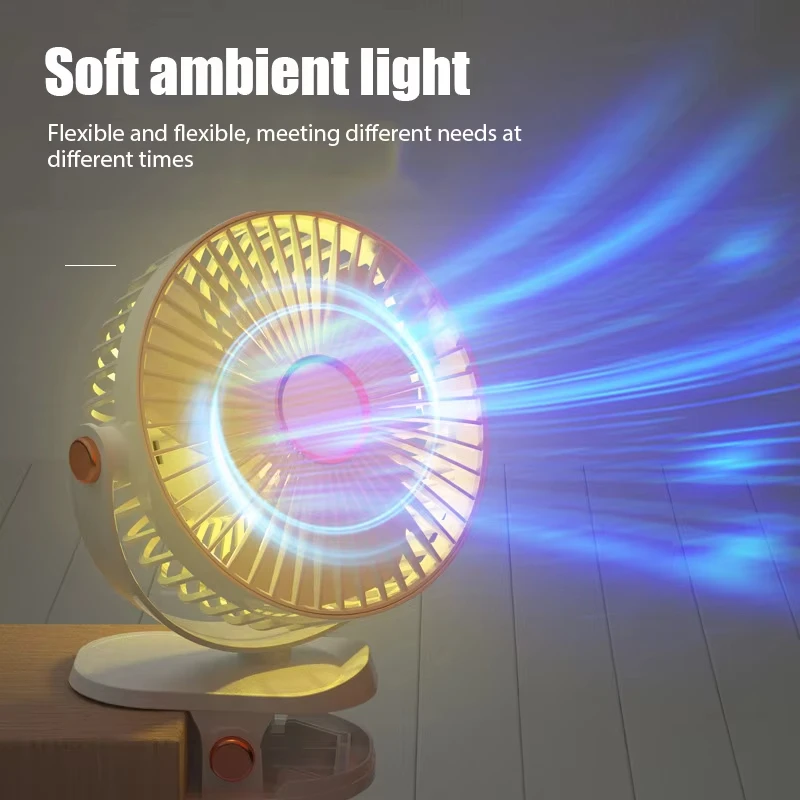 Ventilador de escritorio, dispositivo de circulación de aire portátil recargable, ventilador eléctrico de techo, ventilador de camping con clip de luz LED para pesca al aire libre - imagen 5