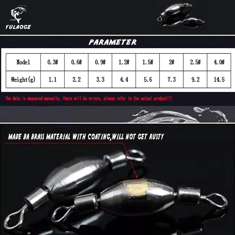 Conector de pesas de latón, 10 piezas, 1,1g-14,5g, reemplaza la plomada giratoria en bobber o flaot, accesorios de aparejos de pesca - imagen 5