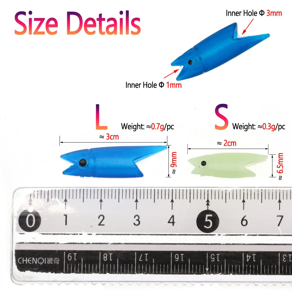 Bimoo-señuelo de Pesca de Mar, cabeza de pez de silicona luminosa, Material Sabiki, 0,3g, 0,7g, aparejos de pesca blancos, 50 unidades - imagen 2