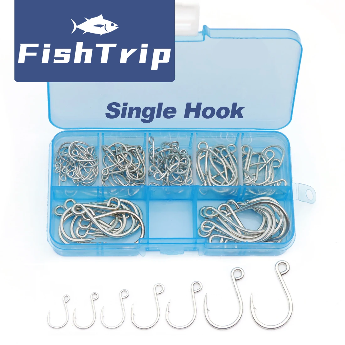 FishTrip-Juego de anzuelos individuales de 100 piezas, con caja, anzuelo de pesca, hueco ancho para reemplazo de agudos