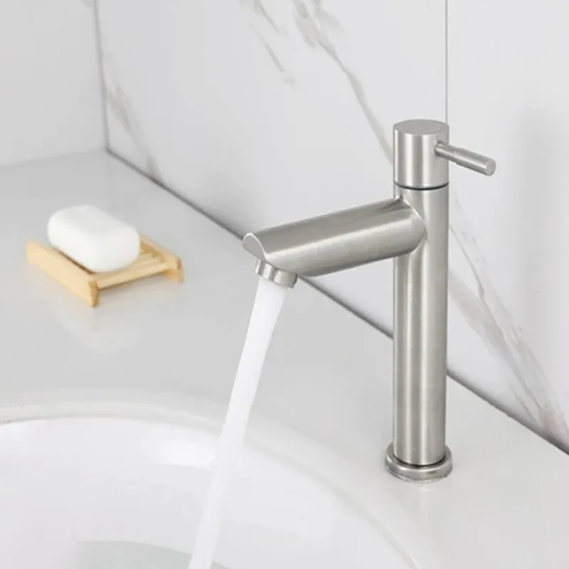 Grifo de un solo frío, grifo de lavabo de acero inoxidable 304 de alta gama, lavabo de encimera de baño - imagen 3