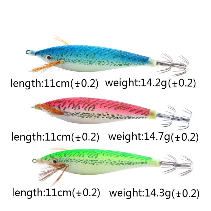 Anzuelo de calamar de camarón de madera luminosa, Señuelos de Pesca artificiales, accesorios, 3D ojos de cristal, cebo duro de sepia, 11cm, 14,7g - imagen 4