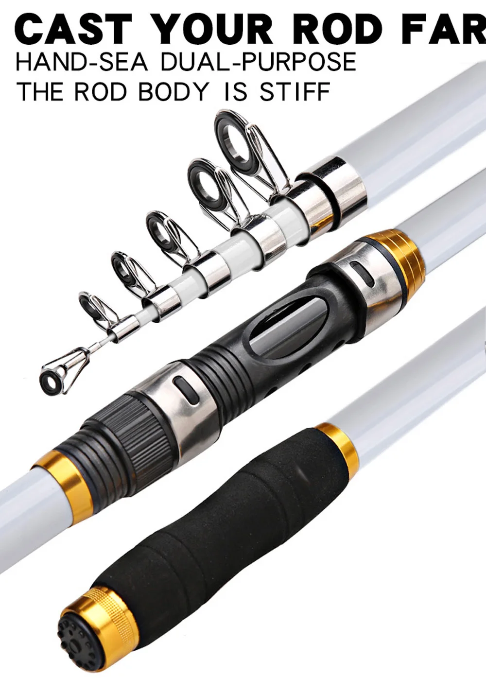 Lanza tu vara con esta caña de pescar de doble propósito versátil de aguas manuales