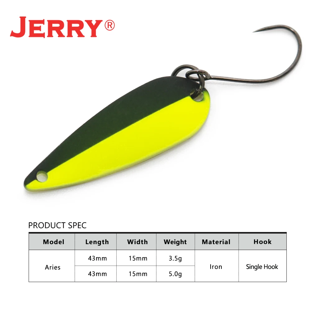 Jerry Aries 3,5g 5g Kit de cuchara de Metal para trucha, cebo giratorio de colores UV, adornos brillantes, lucio, perca, Micro señuelo de Pesca de agua dulce
