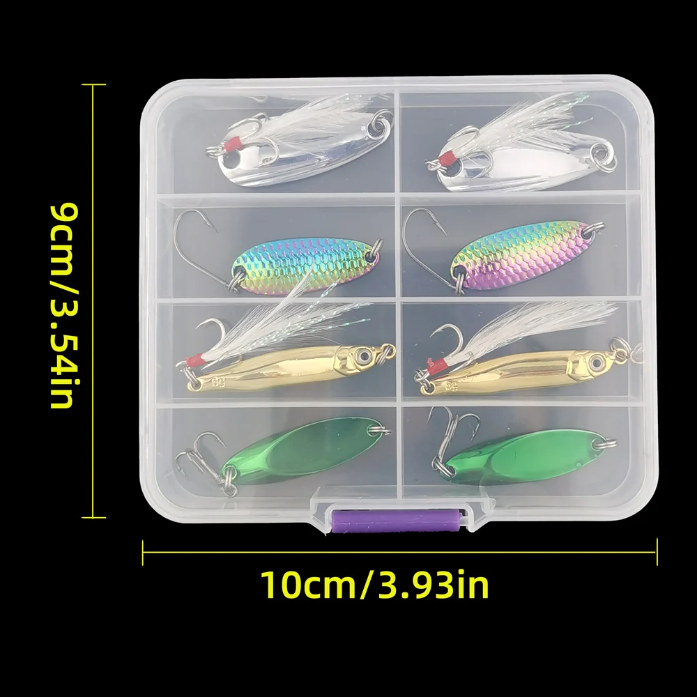 Aorace 8 Uds 5/7/10g Señuelos de pesca con cuchara vib de Metal-anzuelos de pesca duraderos para equipo de pesca de agua dulce y salada - imagen 2