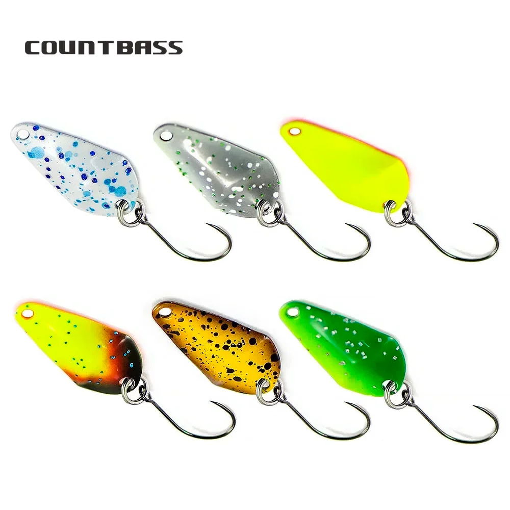 COUNTBASS 6 uds cucharas de fundición 3/64oz 1,5g con anzuelo sin púas salmón trucha Lucio lubina Metal latón Señuelos de pesca