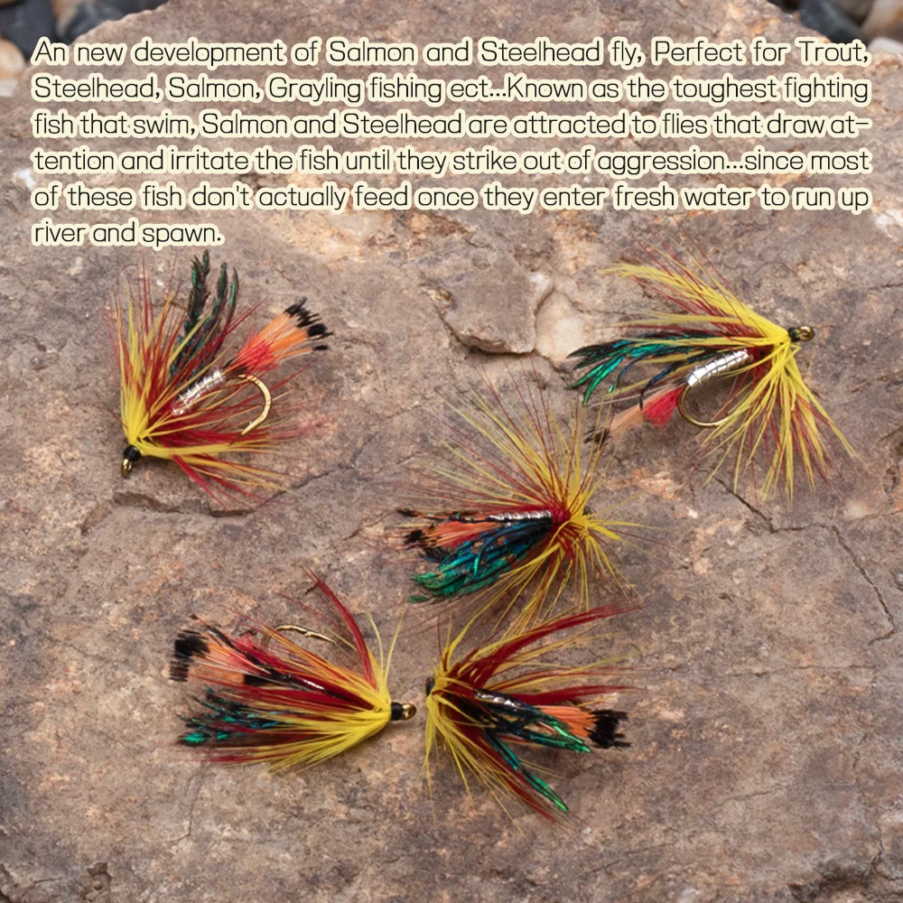Wifreo-señuelo de pesca para trucha, cebo de 6 piezas, salmón, Cabeza de Acero, Gallo suave, pavo real, Herl, ala de pluma, moscas húmedas, 10 # - imagen 5