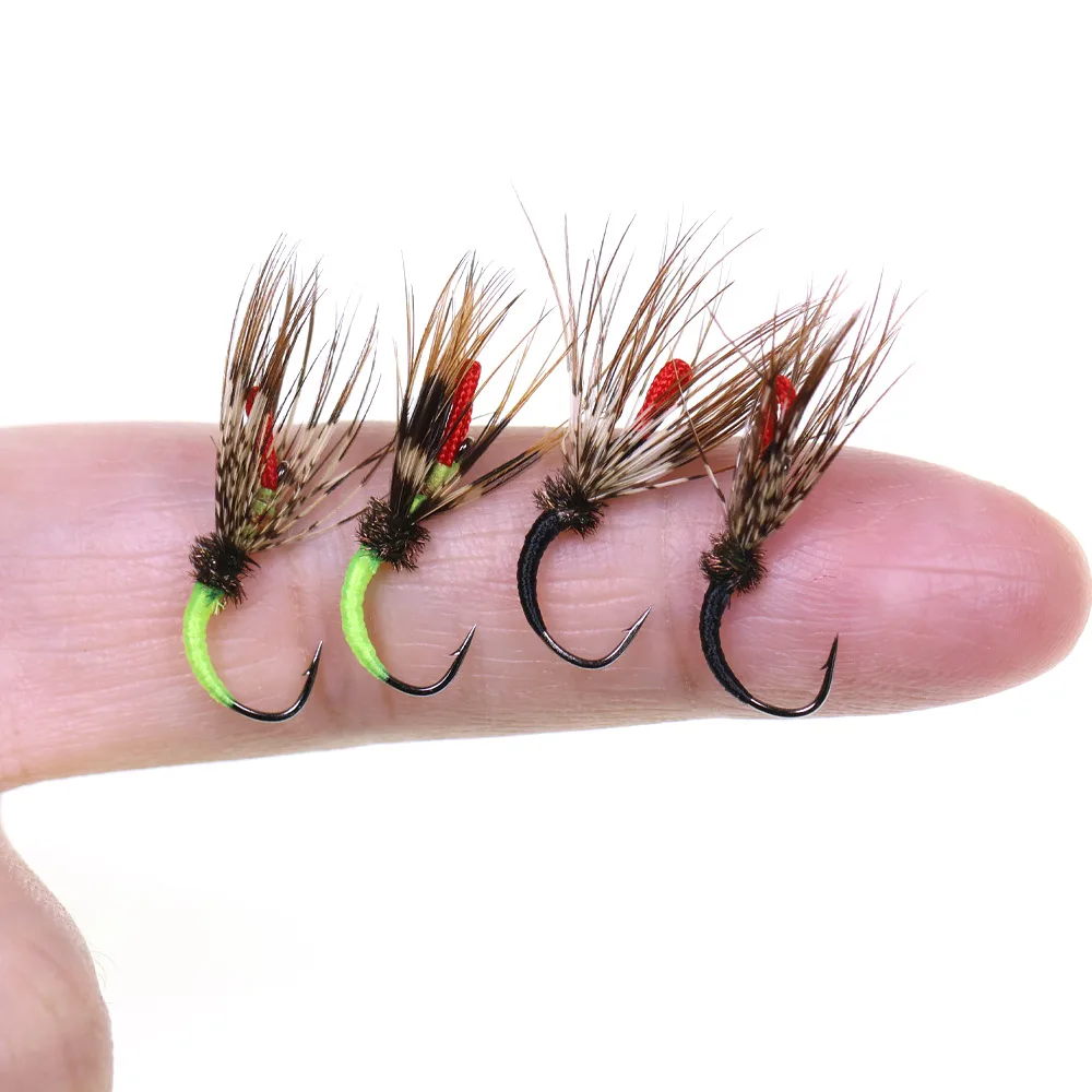 Wifreo 8 piezas # 12 señuelos de pesca clásicos Tenkara Fly Grizzly Hackle con púas, mosca húmeda, insecto Artificial, trucha, carpa, salmón - imagen 5