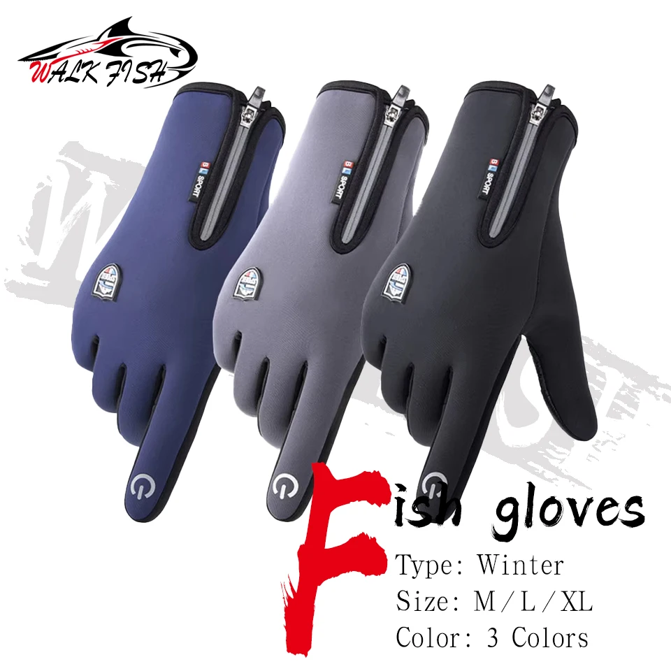 WALK FISH-guantes de pesca para hombre, resistentes al agua, con pantalla táctil, para ciclismo, lana, para exteriores, a prueba de viento, resistentes al desgaste, esquí y senderismo
